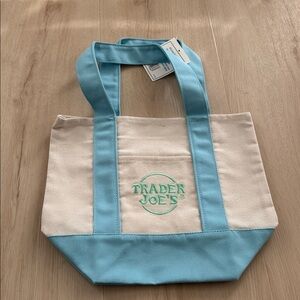 Trader Joe’s Mini Canvas Tote Bag- Baby Blue Color- NWT